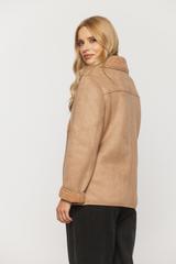 Beżowy krótki kożuszek z wykładanym kołnierzem