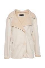 Śmietankowy krótki kożuszek z wykładanym kołnierzem