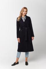 Płaszcz granatowy z paskiem i dużymi kieszeniami