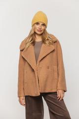 Biszkoptowy modny płaszczyk damski typu miś