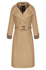 Wiosenny bawełniany trencz za kolano w kolorze karmelu