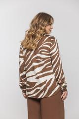 Prosta koszula z tkaniny wiskozowej w brązowy print