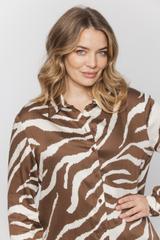 Prosta koszula z tkaniny wiskozowej w brązowy print