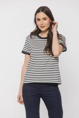 Prosty dzianinowy t-shirt w granatowe paski