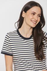 Prosty dzianinowy t-shirt w granatowe paski