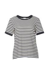 Prosty dzianinowy t-shirt w granatowe paski