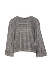 Pudełkowa bluzka w kratkę z wywijanym rękawem