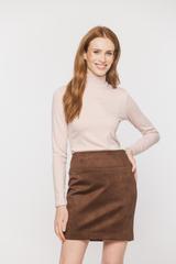 A powder-coloured, stretchy turtleneck made from a delicately ribbed knit