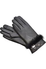 Black leather gloves with elegant fur