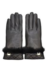 Black leather gloves with elegant fur