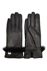 Black leather gloves with elegant fur