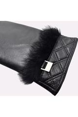 Black leather gloves with elegant fur