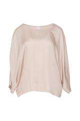 Satynowa beżowa bluzka z nietoperzowym rękawem