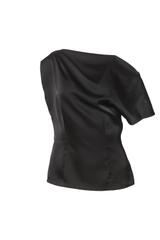 Satynowa czarna bluzka z opadającym dekoltem