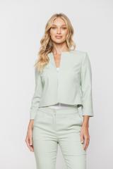 Seledynowy krótki żakiet zapinany na haftkę