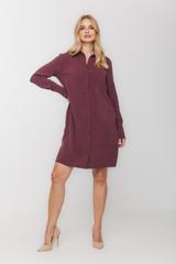 Śliwkowa koszulowa sukienka z  tkaniny modalowej