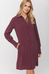 Śliwkowa koszulowa sukienka z  tkaniny modalowej