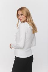 Śmietankowa dzianinowa bluzka z żabotem i długim rękawem