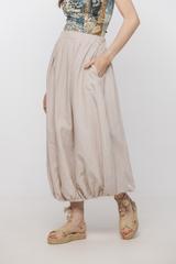 Spódnica bombka z naturalnej beżowej tkaniny