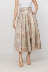 Spódnica midi z błyszczącej tkaniny żakardowej