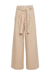 Szerokie beżowe spodnie z zakładami
