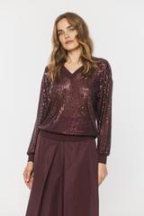 Stylowa luźna bluzka z cekinami i długim rękawem
