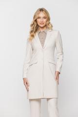 Stylowy beżowy żakiet z kieszeniami o wydłużonym kroju