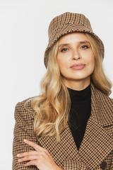 Stylowy długi płaszcz w pepitkę z dodatkiem wełny