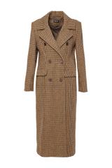 Stylowy długi płaszcz w pepitkę z dodatkiem wełny