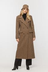 Stylowy długi płaszcz w pepitkę z dodatkiem wełny