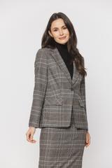Stylowy szary żakiet w brązową kratkę