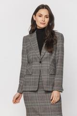 Stylowy szary żakiet w brązową kratkę