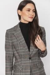 Stylowy szary żakiet w brązową kratkę