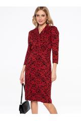 Red mottled dress with an envelope cut