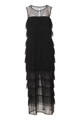 Czarna sukienka maxi z transparentnej siatki i ozdobnych falban