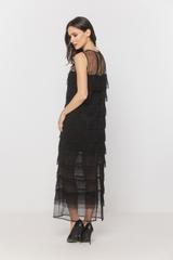 Czarna sukienka maxi z transparentnej siatki i ozdobnych falban