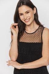 Czarna sukienka maxi z transparentnej siatki i ozdobnych falban