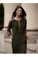 Dzianinowa sukienka z siateczką i złotymi dodatkami