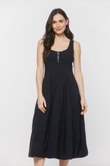 Sukienka z granatowej tkaniny wiskozowej z ozdobnym suwakiem