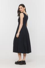 Sukienka z granatowej tkaniny wiskozowej z ozdobnym suwakiem