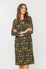 Sukienka za kolano z grubej kwiatowej dzianiny