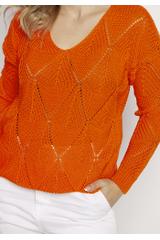 Sweter pomarańczowy z dekoltem v-neck