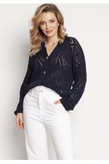 Granatowy sweter o ażurowym splocie