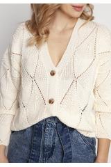 Sweter ecru zdobiony modnymi ażurami