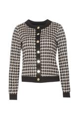 Sweterkowa bluzka w pepitkę zapinana na złote guziki