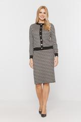 Sweterkowa bluzka w pepitkę zapinana na złote guziki