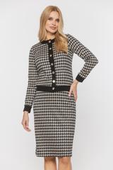 Sweterkowa bluzka w pepitkę zapinana na złote guziki