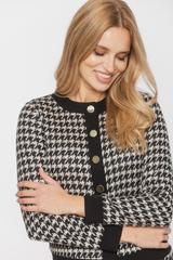 Sweterkowa bluzka w pepitkę zapinana na złote guziki