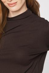 A brown jumper-style top with an asymmetrical cut
