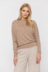 Sweterkowa brązowa bluzka z nietoperzowym rękawem